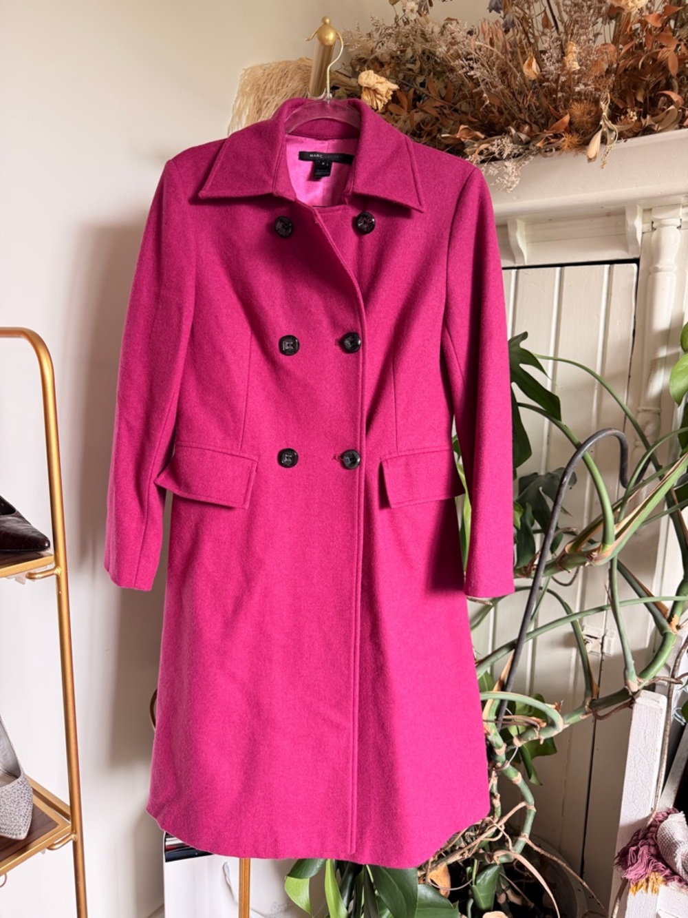 Marc Jacobs Bright Fuchsia Double-Breasted Wool Pea Coat